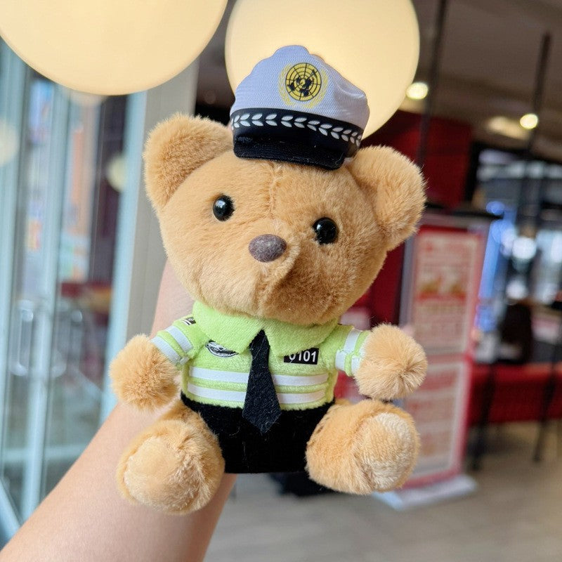 Traffic police teddy bear plush toy, police teddy bear cute doll bag decoration, doll keychain pendant