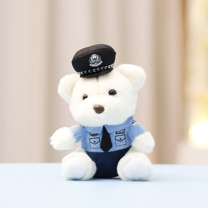 Traffic police teddy bear plush toy, police teddy bear cute doll bag decoration, doll keychain pendant