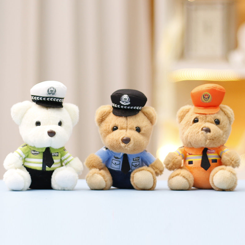 Traffic police teddy bear plush toy, police teddy bear cute doll bag decoration, doll keychain pendant