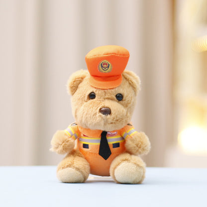 Traffic police teddy bear plush toy, police teddy bear cute doll bag decoration, doll keychain pendant