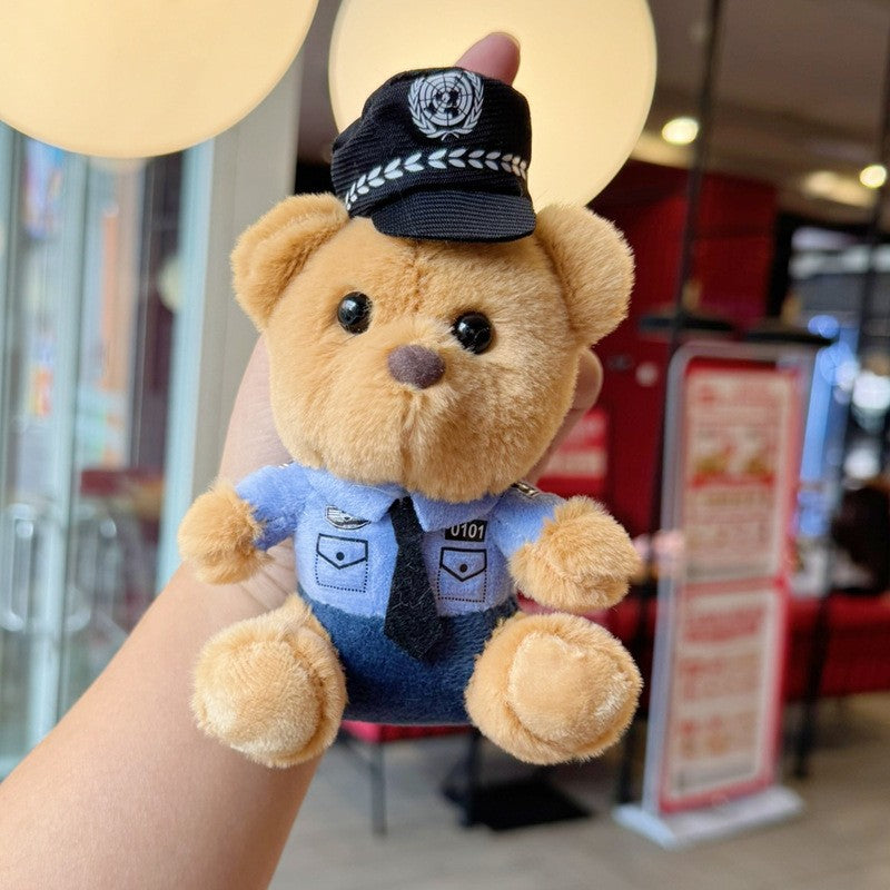 Traffic police teddy bear plush toy, police teddy bear cute doll bag decoration, doll keychain pendant