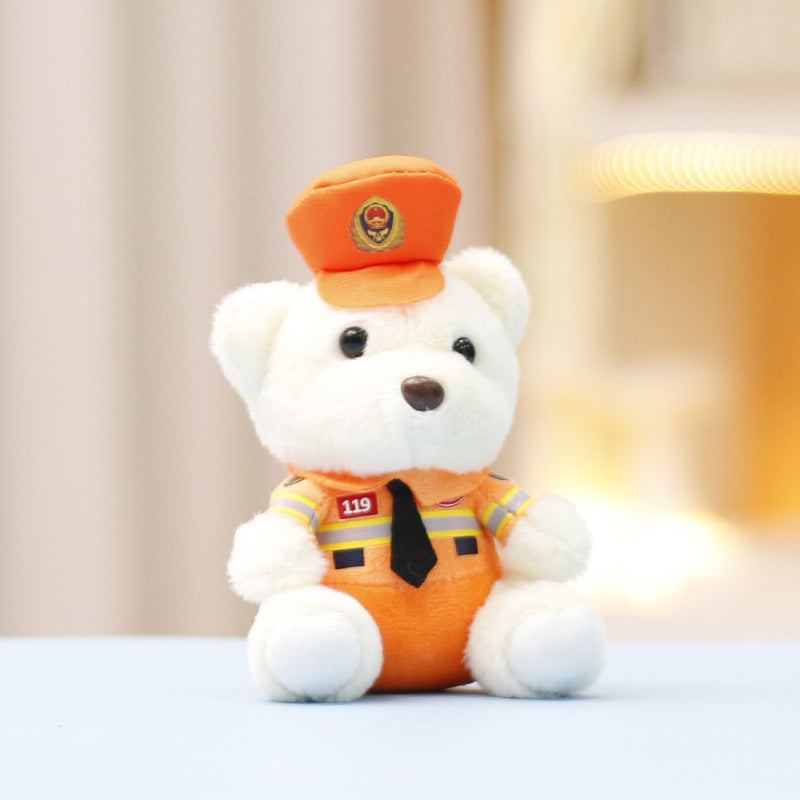 Traffic police teddy bear plush toy, police teddy bear cute doll bag decoration, doll keychain pendant