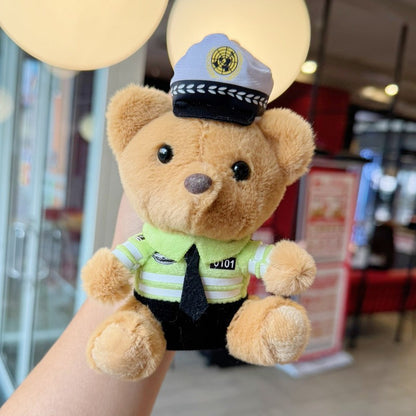 Traffic police teddy bear plush toy, police teddy bear cute doll bag decoration, doll keychain pendant