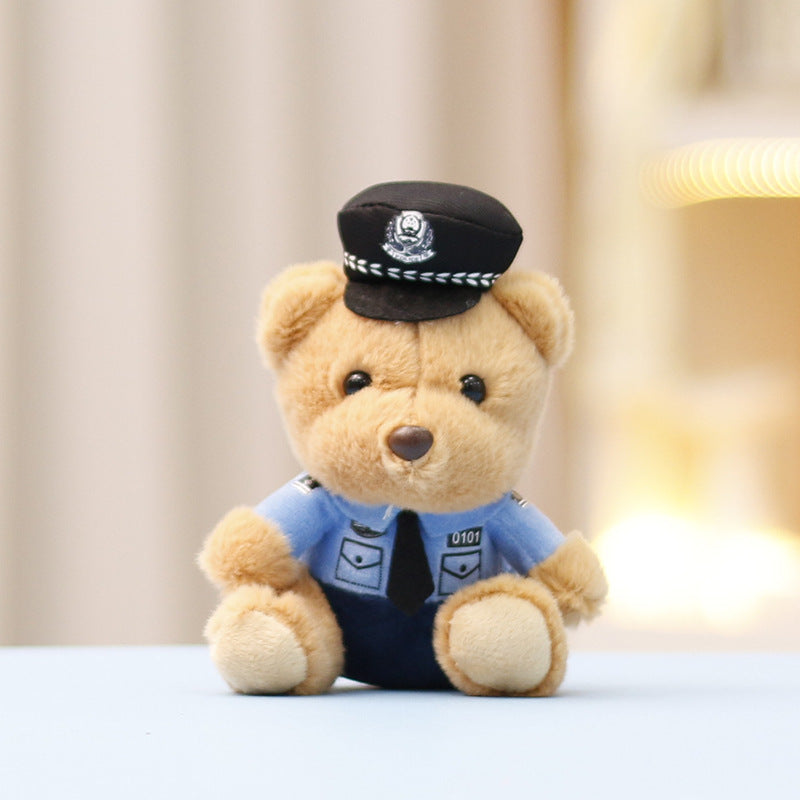 Traffic police teddy bear plush toy, police teddy bear cute doll bag decoration, doll keychain pendant