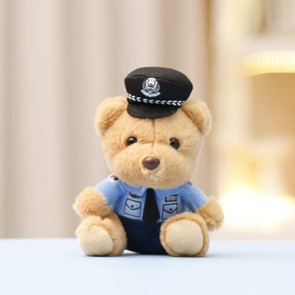 Traffic police teddy bear plush toy, police teddy bear cute doll bag decoration, doll keychain pendant