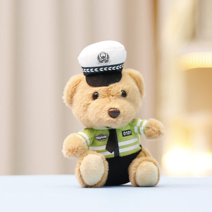 Traffic police teddy bear plush toy, police teddy bear cute doll bag decoration, doll keychain pendant