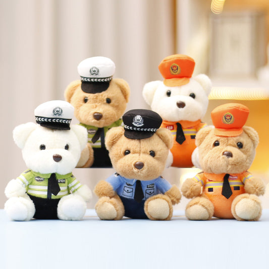 Traffic police teddy bear plush toy, police teddy bear cute doll bag decoration, doll keychain pendant