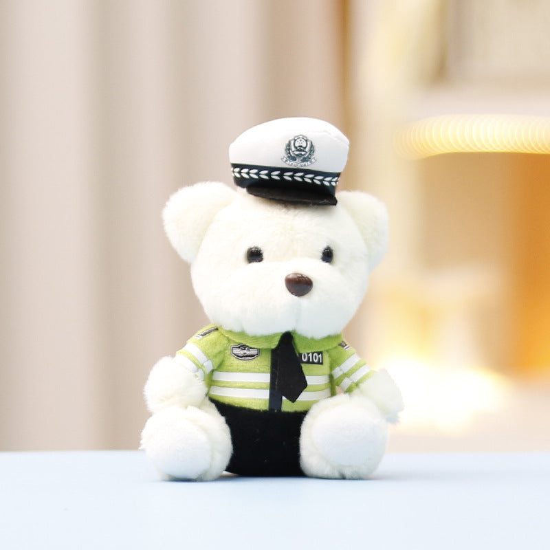 Traffic police teddy bear plush toy, police teddy bear cute doll bag decoration, doll keychain pendant