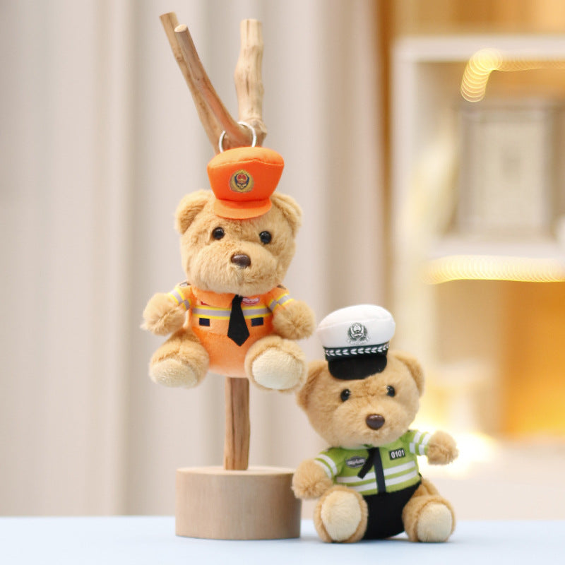 Traffic police teddy bear plush toy, police teddy bear cute doll bag decoration, doll keychain pendant