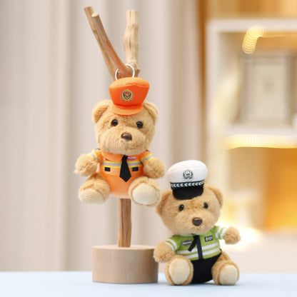 Traffic police teddy bear plush toy, police teddy bear cute doll bag decoration, doll keychain pendant